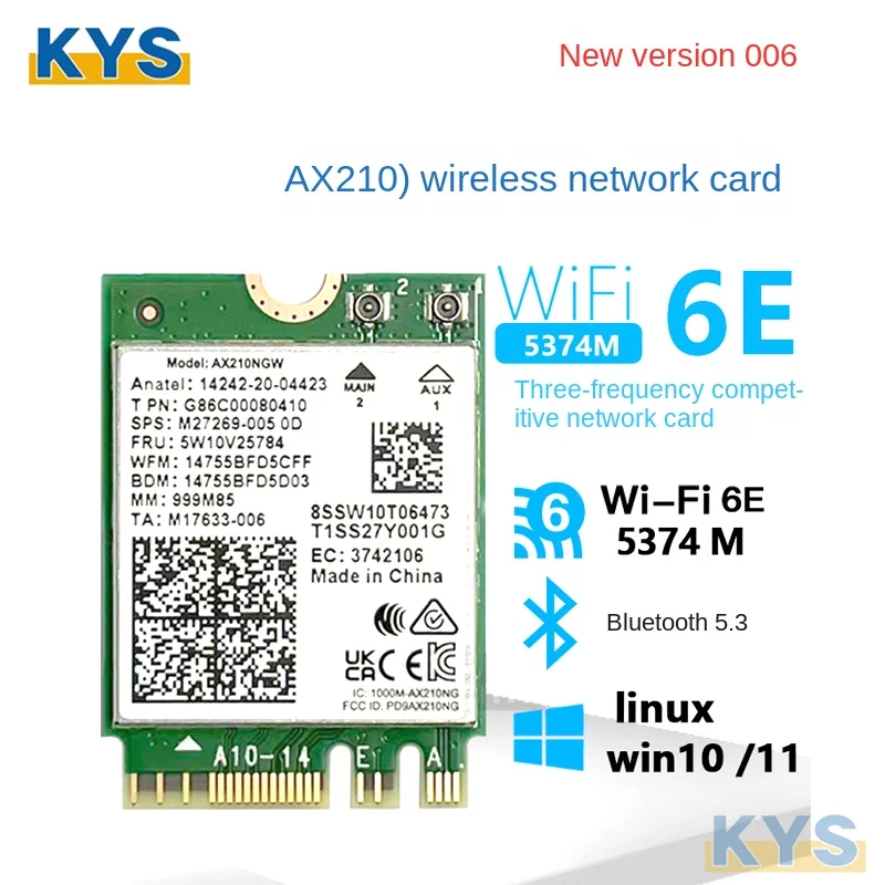 Wi-Fi 6E For Intel AX210 Wireless Card 5374Mbps BT5.2 Desktop Wireless Card Antenna 802.11ax Tri-band 2.4G 5Ghz6G AX210NGW Wifi6