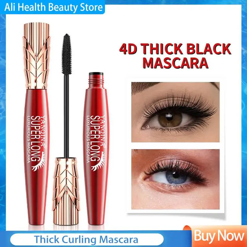 Black Mascara Waterproof Lengthening Thick Curling Mascara No Fading 24 Hours Lasting Moisturizer 4D Mascara Cosmetic