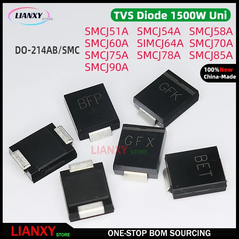 10pcs DO-214AB SMCJ51A SMCJ54A SMCJ58A SMCJ60A SMCJ64A SMCJ70A SMCJ75A SMCJ78A SMCJ85A SMCJ90A SMCJ kit SMC UNI TVS Diode