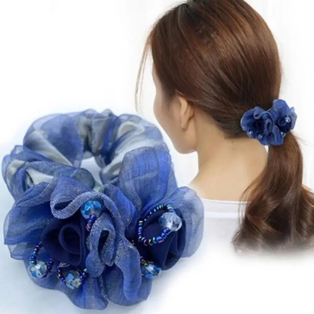 شريط مطاطي غطاء الرأس على شكل زهرة حبل شعر أنيق للنساء ذيل حصان مرن كبير إكسسوارات شعر Scrunchie للنساء