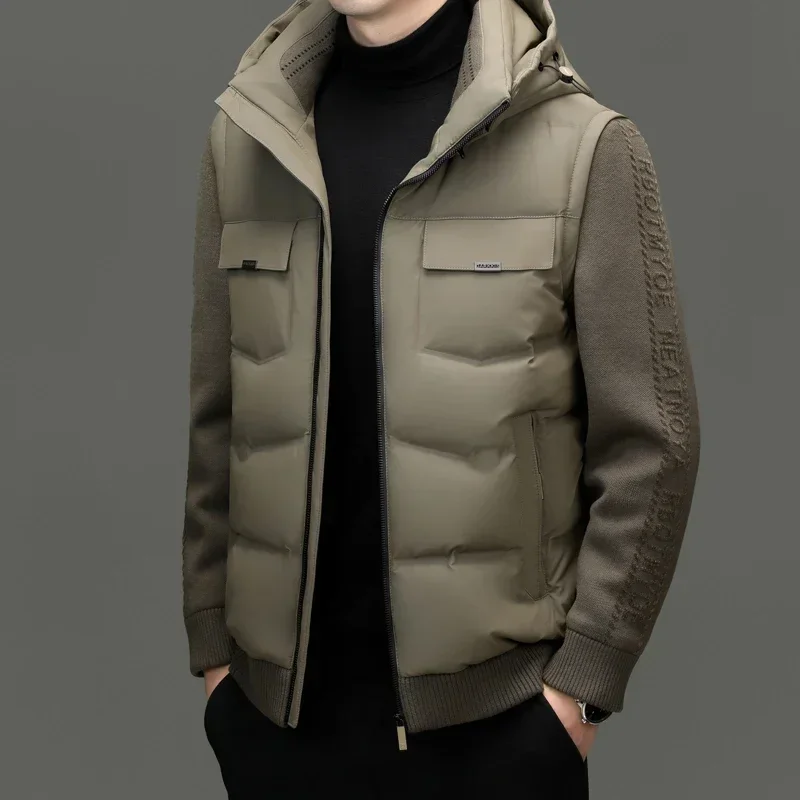 Chaqueta de plumón corta de punto para hombre, ropa de diseñador, chaquetas con capucha, chaquetas acolchadas ligeras de plumón de pato, abrigo de invierno