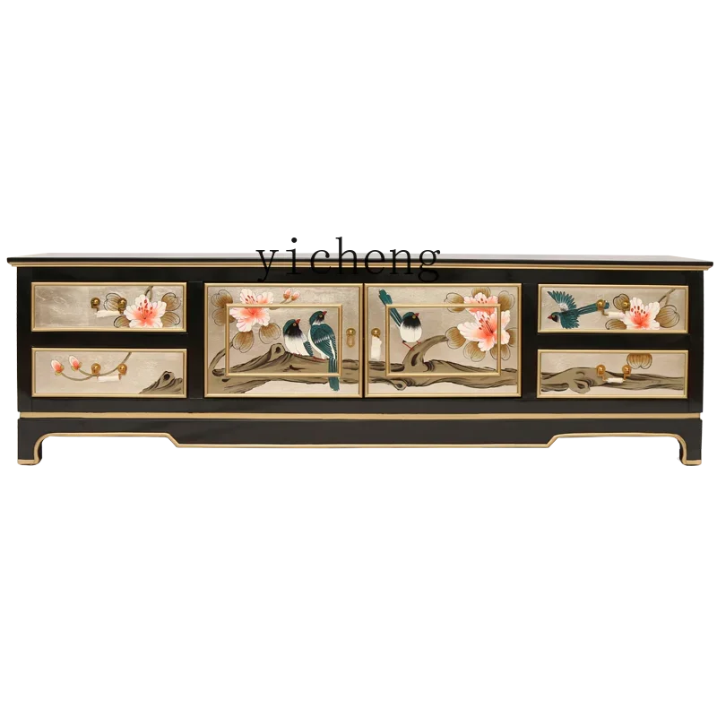 

New Chinese Style Overall Bedroom High Living Room Floor Cabinet Solid Wood Drawer Storage TV Cabinet