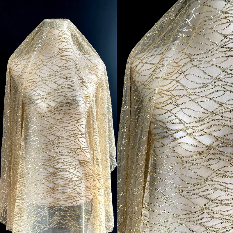 Sparkle Glitter Bronzing Sequin Lace Fabric Mesh Tulle Fabric for Wedding Dress,Gowns,Decor,Gold,White,Silver,By the Yard