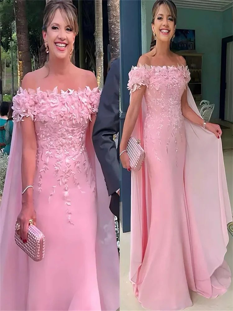 Pink Mermaid Mother Of The Bride Dresses Chiffon Lace Applique Evening Prom Formal Party Birthday Celebrity Gowns Dress 2024