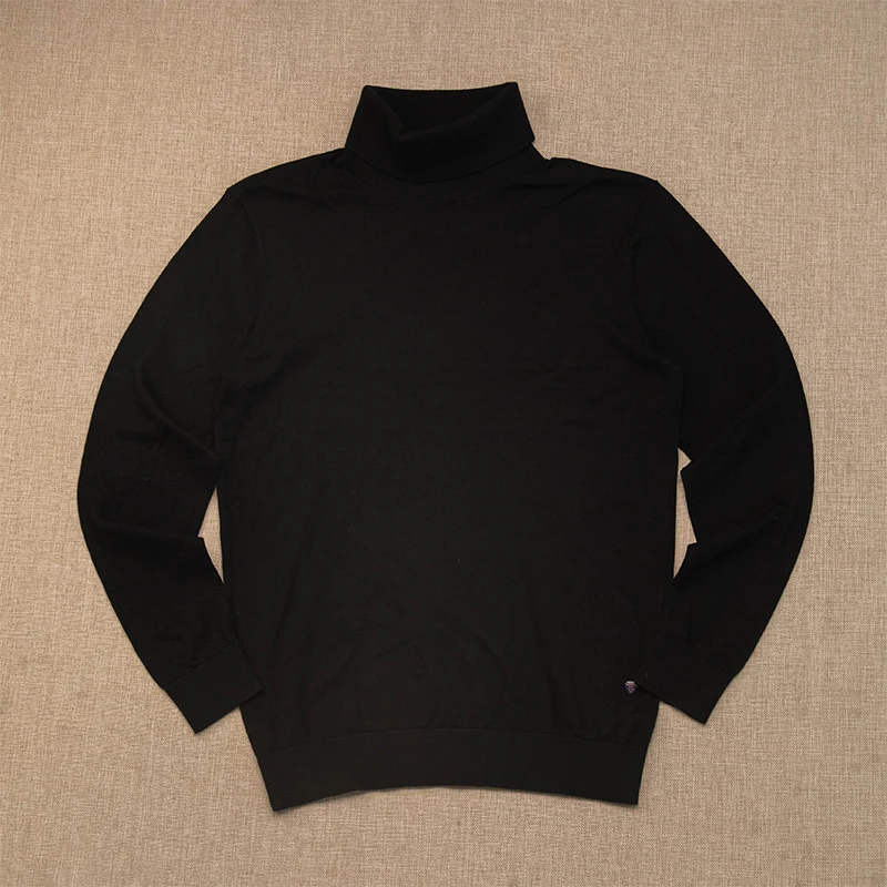 

Мужской вязаный свитер из чистого хлопка с высоким воротником, теплый зимний, модный повседневный стиль, с длинным рукавом, пуловер с круглым вырезом