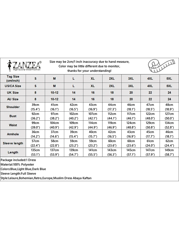 2024 ZANZEA Women Muslim Dresses  Vintage Abaya Hijab Dress Jilbab Islamic Clothing Fashion Long Sleeve Denim Blue Maxi Sundress