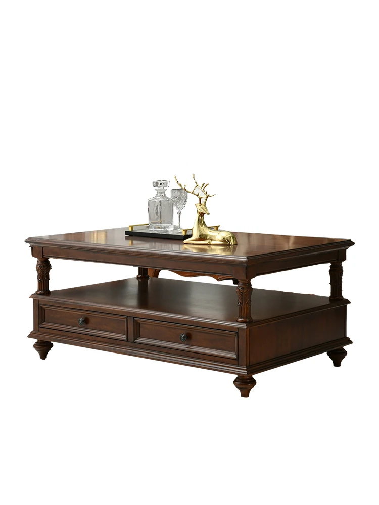 

New Victoria American Country All Solid Wood Tea Table Retro Living Room Luxury Square Tea Table