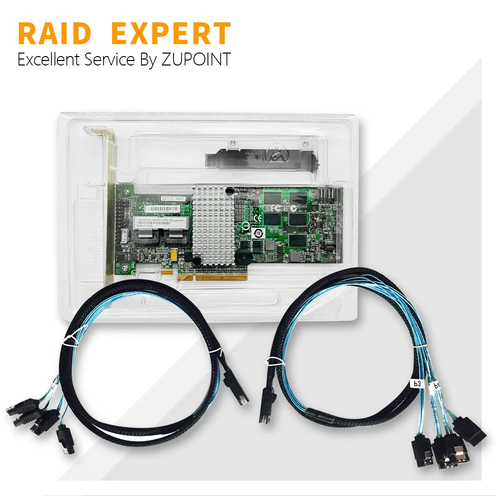 ZUPOINT M5015 RAID Controller Card SAS 6Gbps PCIe Expander Card + 2PCS SFF8087 to SATA cables