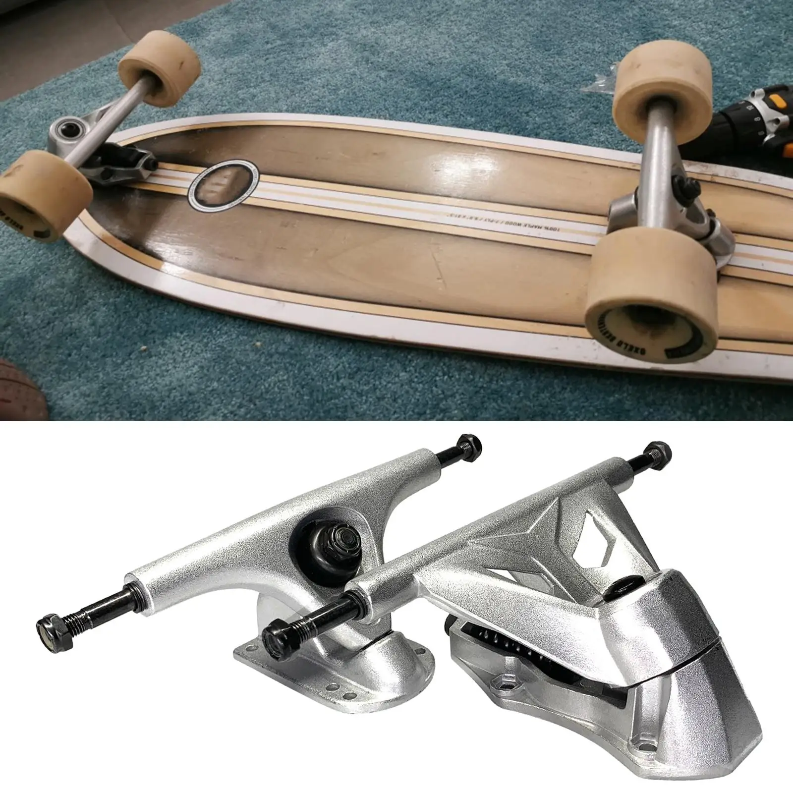 1 Pair Skateboard Trucks - 6 inch with Mounting Hardware Bridge Nails and Connector Spacers for Mountain Skate Board Longboard