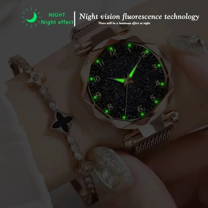 Relogio Feminino Luminous Women Watches Fashion Starry Sky Ladies Quartz Clock Luxury Magnetic Mesh Female Wristwatch Gift