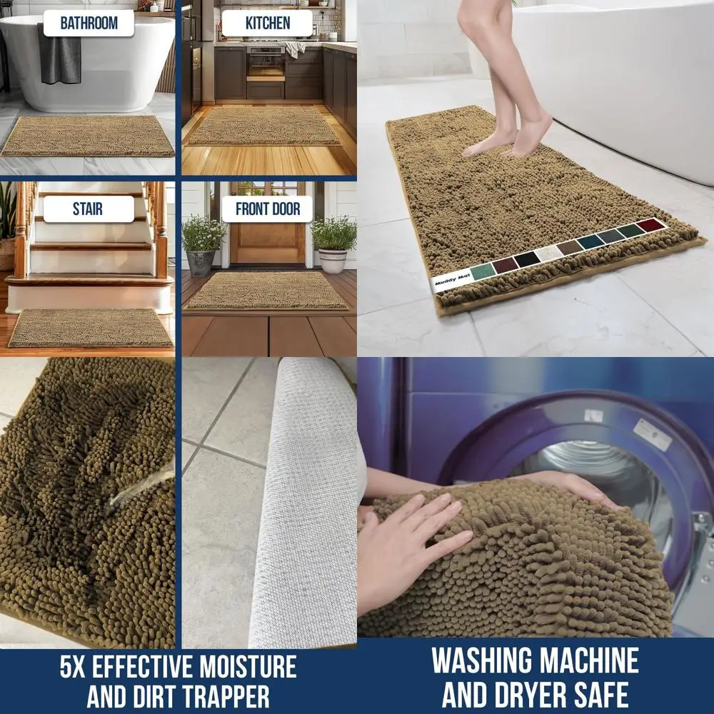 

Быстросохнущие коврики для ванной из микрофибры - нескользящие, толстые, мягкие и впитывающие влагу для ванной, кухни, душа - бежевый коврик 59x24