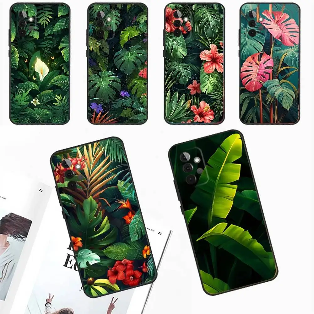 

Summer Tropical Plants Phone Case For Samsung Galaxy A13,A21s,A22,A31,A32,A52,A53,A71,A80,A91 Soft Black Phone Cover