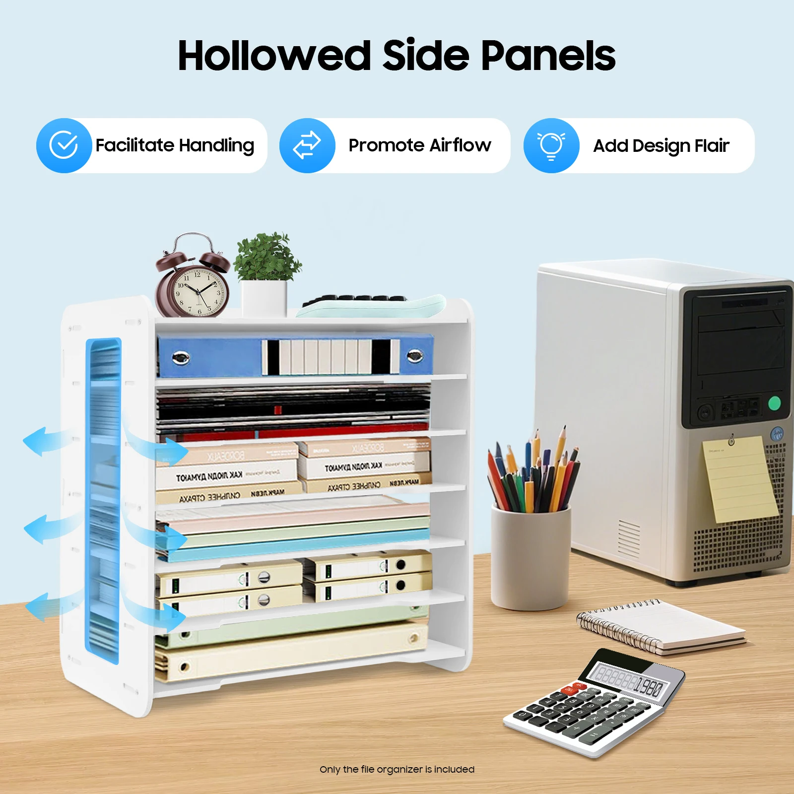 7 Tier Horizontal White File Organizer Space-saving Hollow Side Panels Easy Install for Home Office School Desktop Document Rack