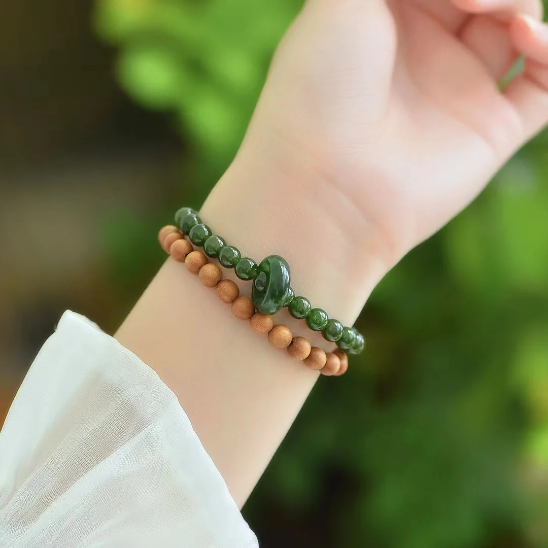 New Chinese Style Literary Play Bracelet Natural Jasper Women's Retro Style Old Sandalwood Double Circle High-end Gift