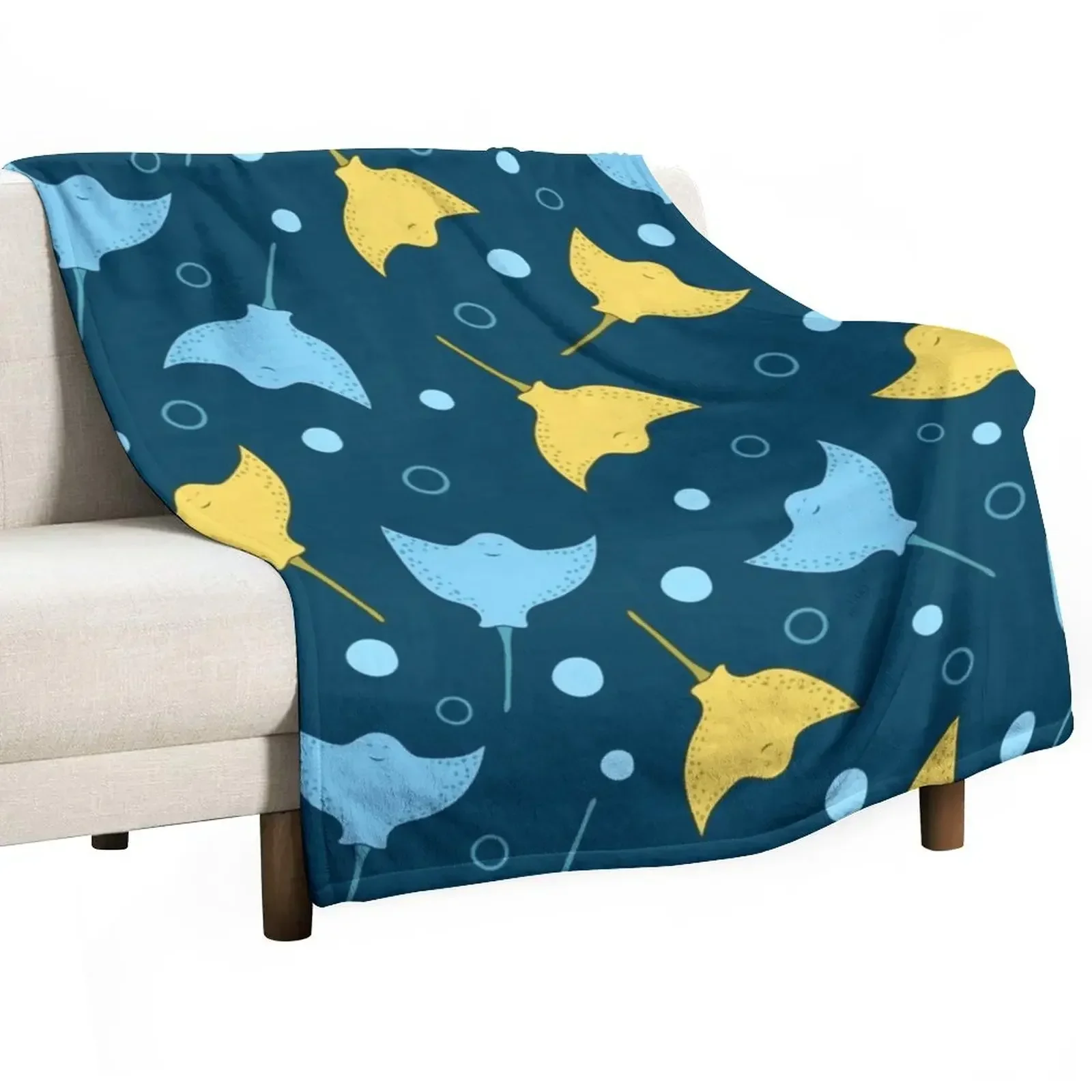 Stingray pattern on dark blue background Throw Blanket Soft Beds Decorative Sofa warm winter Baby Blankets