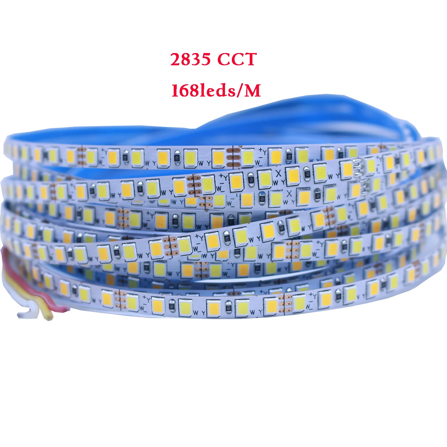 5mm szerokość PCB 168leds/M 2835 CCT pasek LED taśma oświetlająca biały + ciepły biały kolor z regulacją temperatury ściemniania DC12V 24V