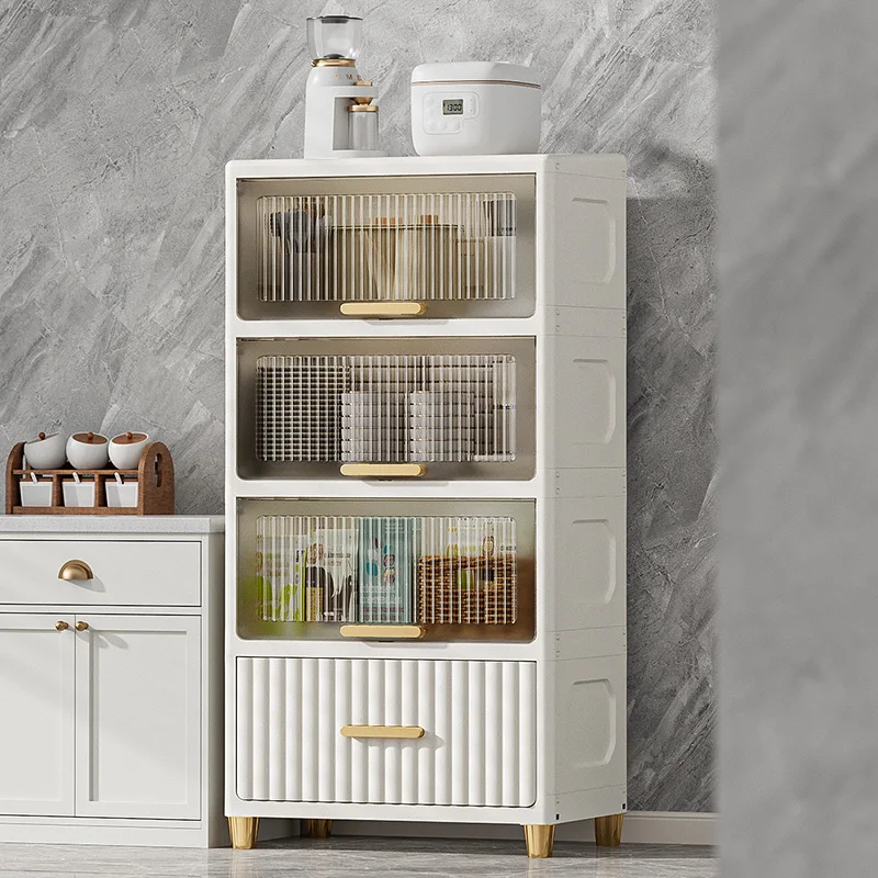 

‌Flip Lid Storage Cabinet - Multi-Drawer Organizer for Toys/Clothes, Space-Saving Home Solution for Living Room