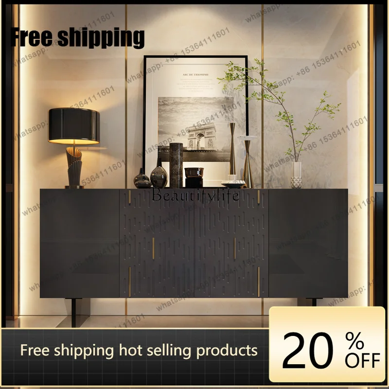 Factory Direct  Italian light luxury entrance cabinet villa high-end designer glass decorative cabinet sensor light black