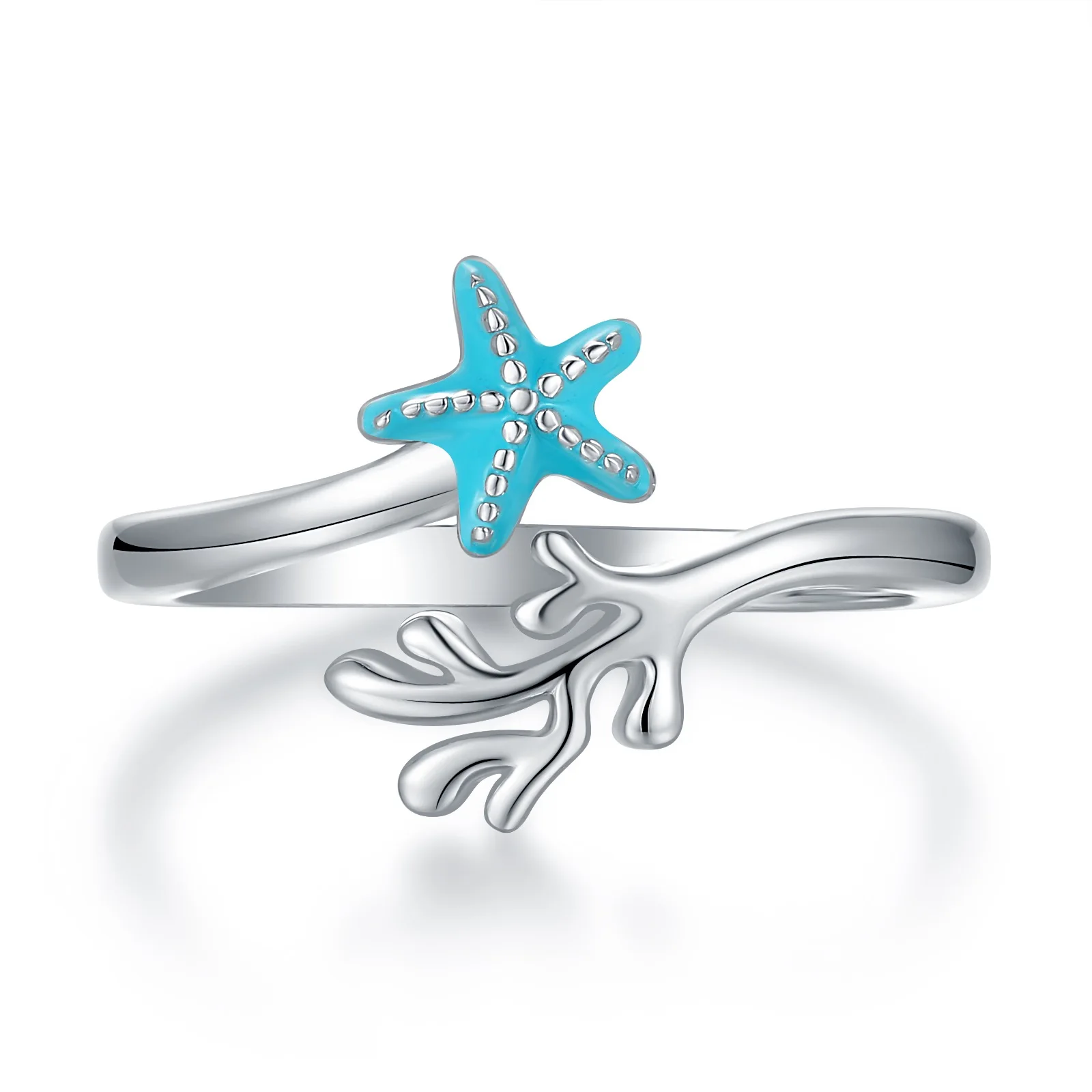 

Стерлингового серебра 925 пробы, милые морские звезды, морская волна, океан, регулируемые открытые кольца с синей эмалью, ювелирные изделия, подарки для женщин, мамы, девочки-подростка