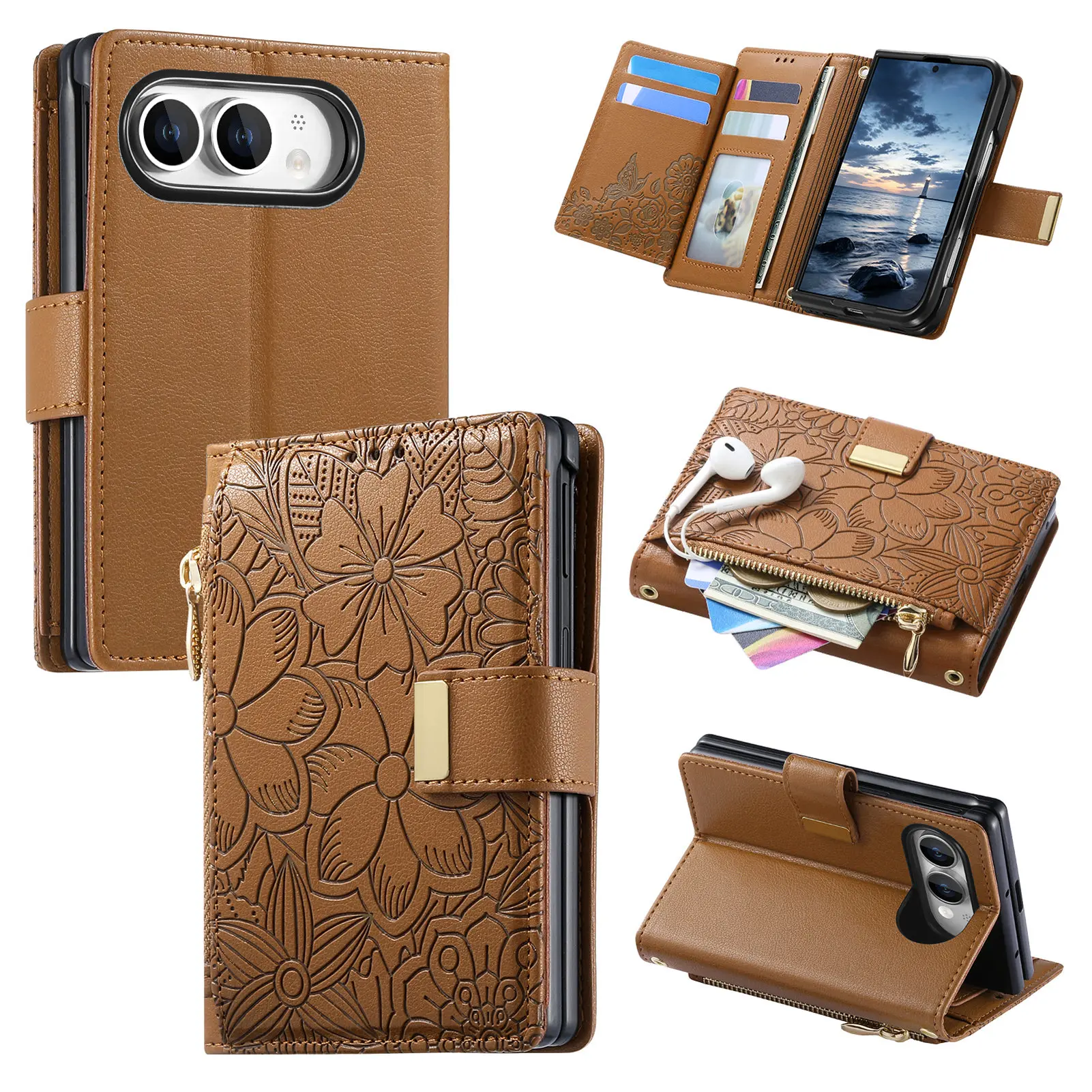 For iPhone Duo 5G Case Luxury Leather Zipper Flip Wallet Card Slot Bracket Shockproof Back Cover Accessories For iPhone 18 Fold