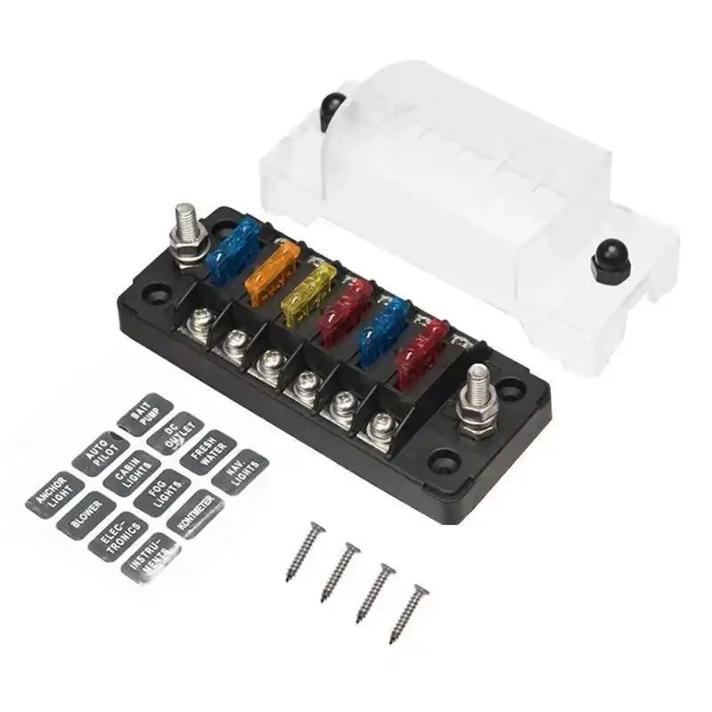 

6 Way Block Blade ATO ATC Fuse Box With Negative Bus For 12V 24V Automotive Car Truck Boat Marine RV