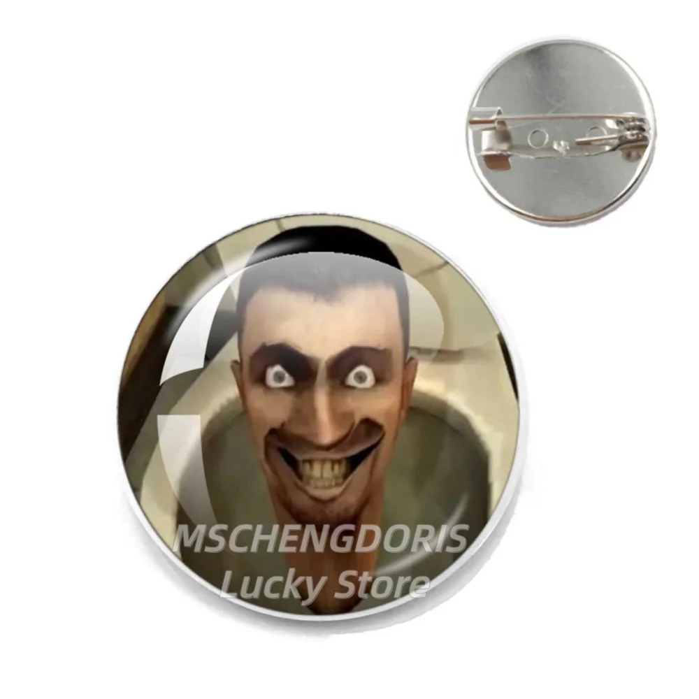 Skibidi Toilet is Calling Answer Call Phone Humor Funny Game Cartoon Glass 25MM Brooch Graphic Meme Lapel Bag Clothes Pins Gift