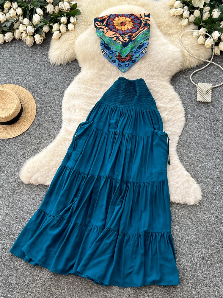 

Women's High Waist Vest And Skirt Set Summer New Style Slim Fit Two Pieces Commute Fashion Gentle Wind Neck Hanging Vest