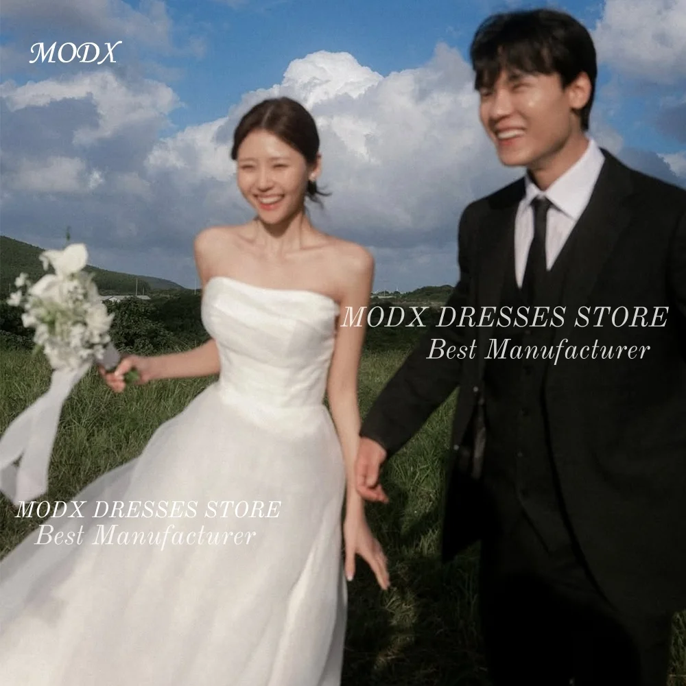 

MODX 2026 Simple Strapless Ivory Tulle Korean Wedding Dress A-Line Bridal Gown Vestidos Novias Boda Women Corset Back