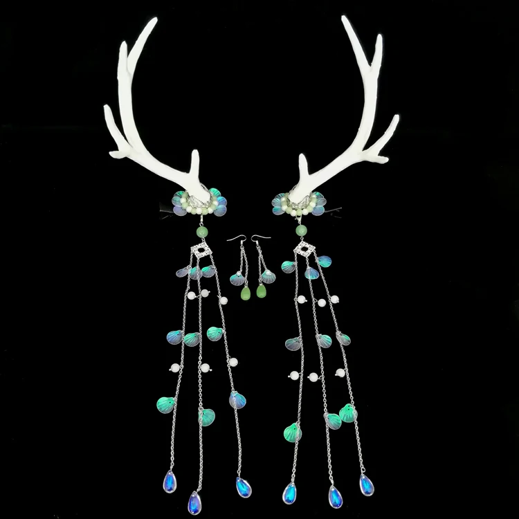 Hanfu Accessories Light Ancient Style Headwear Christmas Forest Style Deer Antler Ancient Costume Hairpin Step Swaying Tassel