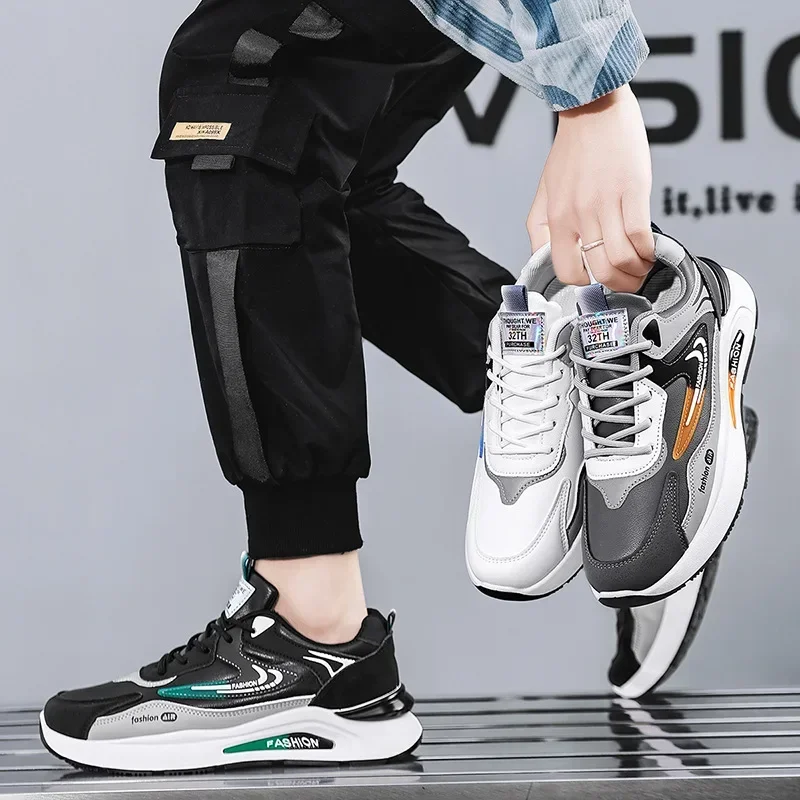 

Мужские кроссовки с дышащей кожаной поверхностью, весенне-осенняя повседневная спортивная рабочая обувь с мягкой подошвой, износостойкая