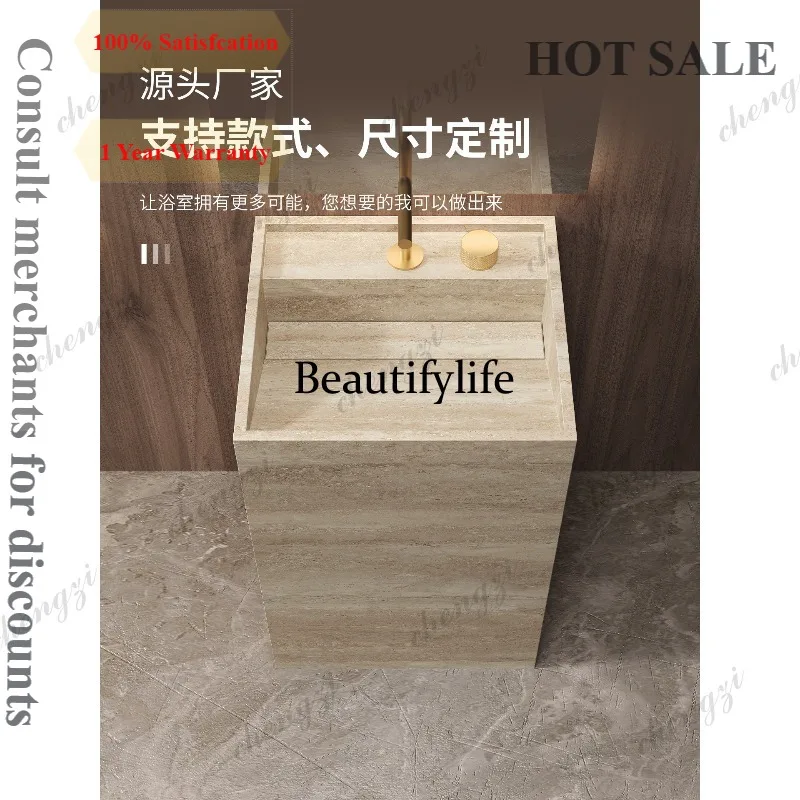 D1089 Hotel Villa Wabi Sand Wind Slate Pillar Basin Outdoor Courtyard Integrated Floor-to-ceiling Mibai Cave Stone Washbasin