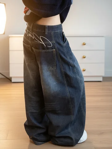 Trousers Oversized Cargo Casual Womens Y2K Loose Baggy Jeans Blue Washed High Street Vintage Cargo Pants Wide Leg Oversized Trousers Y2K Pants