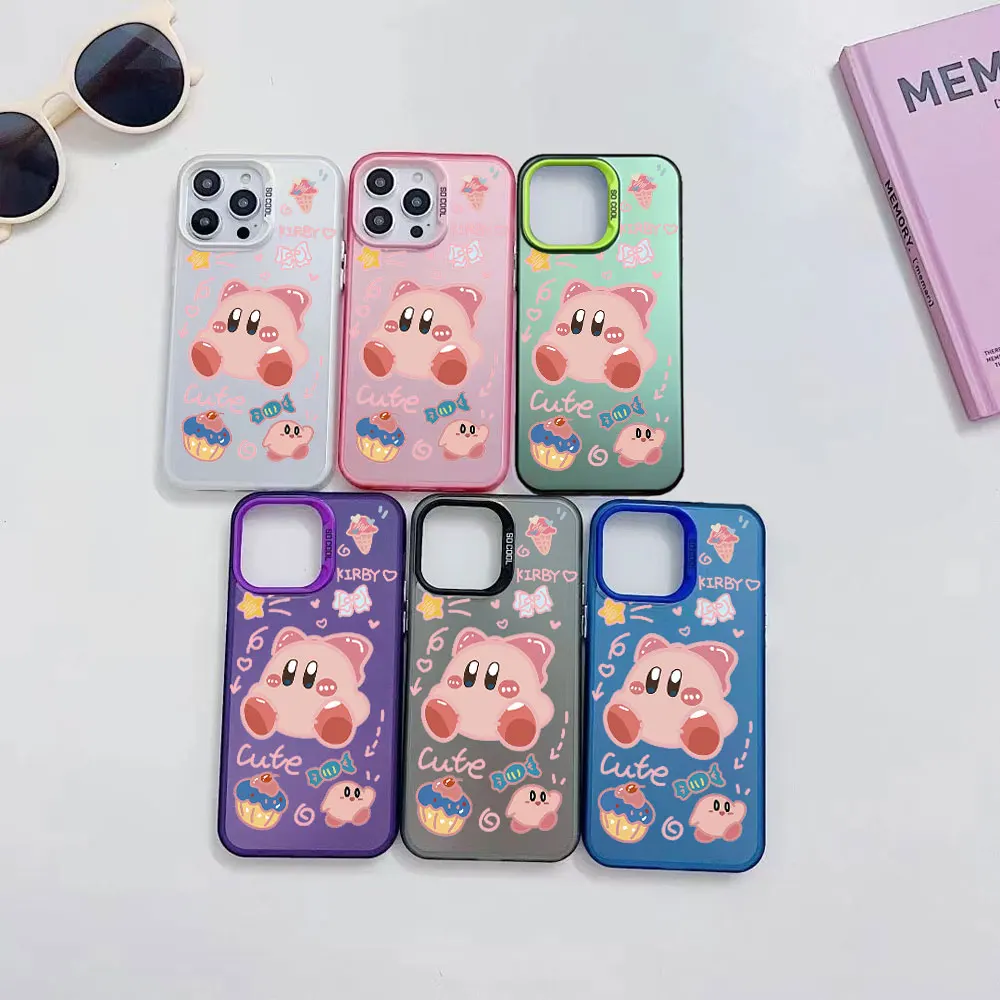 Cute K-Kirby IMD Colorful Phone Case Silver Cover Suitable for iPhone 12 11 13 14 15 16 Max Pro Plus