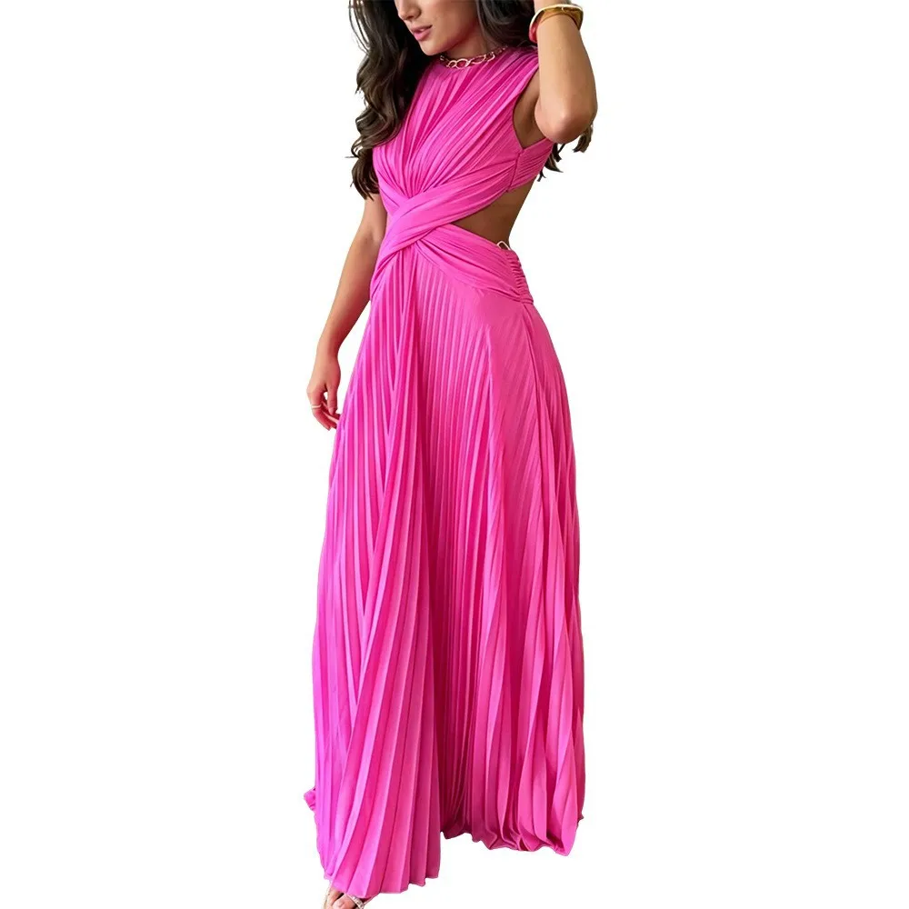 Cross Backless Sleeveless Dress Solid Bodycon Long Dresses Women Summer Sexy Elegant