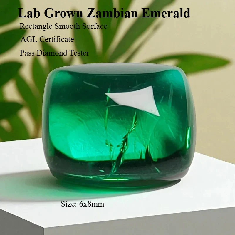 

Lab Grown Zambian Emerald - Hydrothermal, Hand-Cut, Rectangle Smooth Surface , with Cracks Inclusions, With Certificate