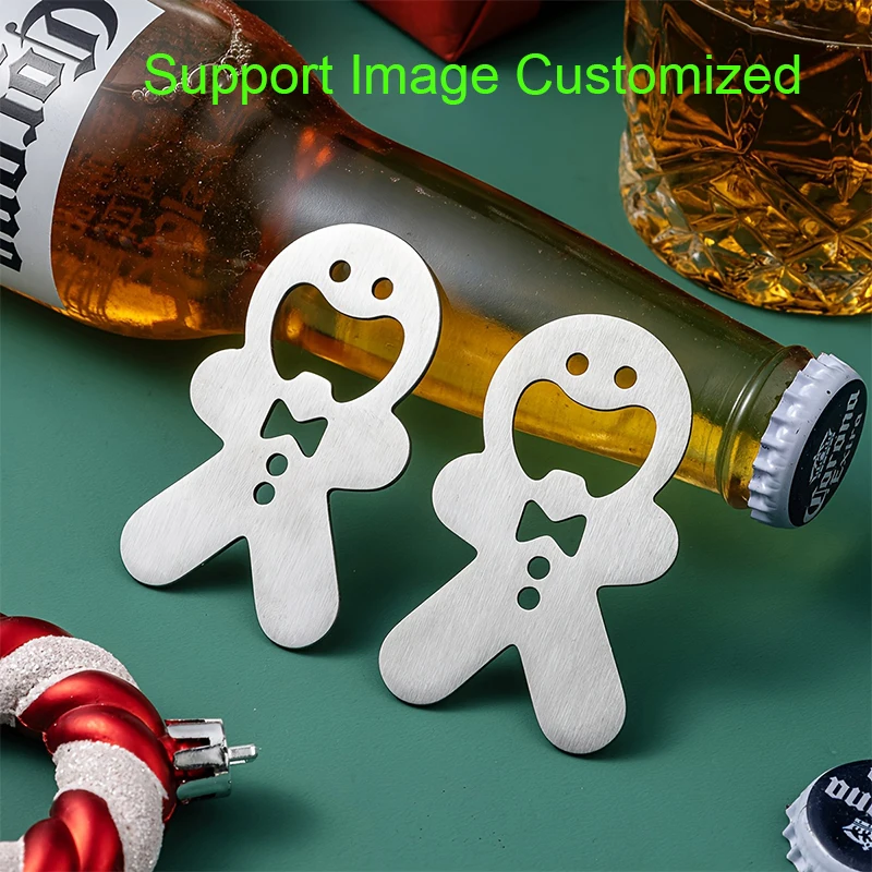 

Personalized Gingerbread Keychain Bottle Openers Customized Stainless Steel Keyring Suitable For Beer Soda Christmas Decoration
