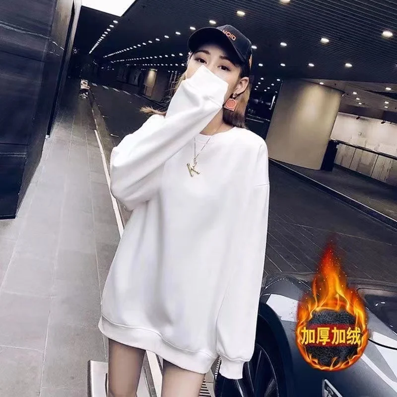 Fat Lady Women Oversize Autumn Loose Casual Tops Female Clothing  Big Size 150kg Add Velvet Warm Pullover Long Sleeve Hoodie Top