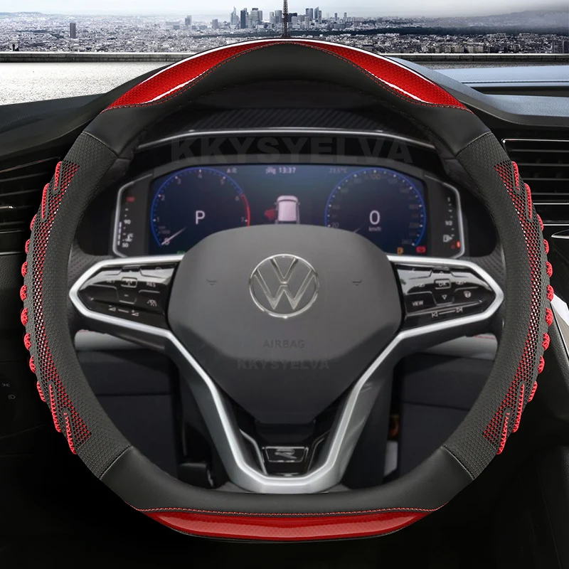 D Shape Car Steering Wheel Cover For VW Sharan Passat Caddy Touran Tiguan 2015-2021 Teramont Atlas T-Roc T-cross 2017-2021 2023