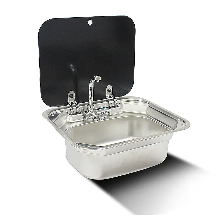 RV Kitchen Sink with Shock Absorber Vegetable Sink Foldable Flip Cover Single Slot Stainless Steel Square Water Basin