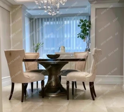 Light luxury solid wood dining table Home living room Simple round dining table
