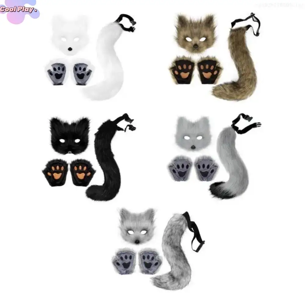 

1set Plush Halloween Cosplay Accessories Mask Tail Halloween Animal Cosplay Props Cute with Buckle Animal Cosplay Props Party