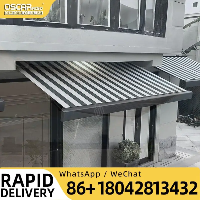 Retractable Motorized Outdoor Sunshade with Full Cassette for Patio Terrace Garden Retractable Awning
