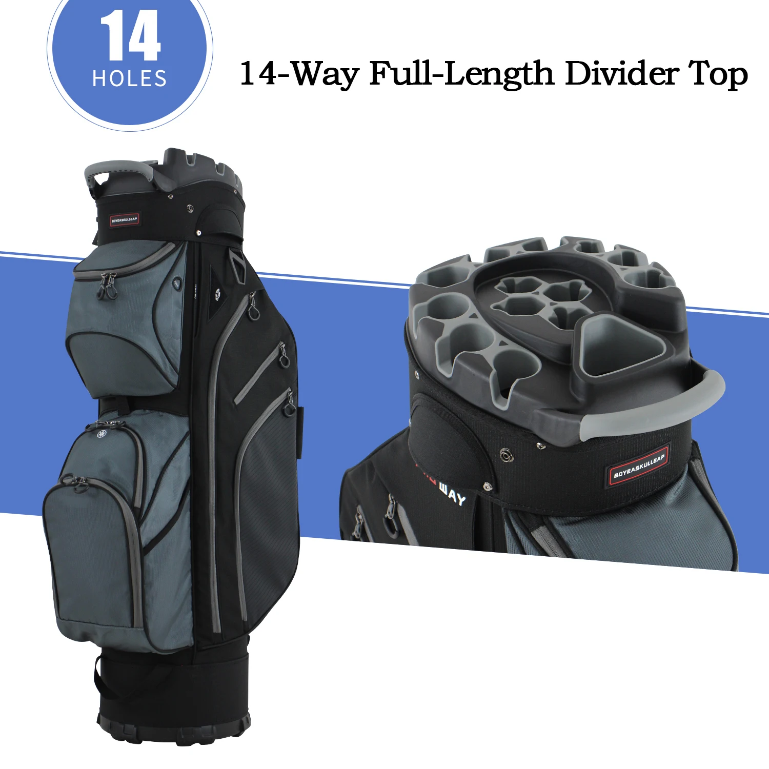 14-Way Full Length Divider Golf Cart Bag, Multi-Functional Top Cuff with Cart Strap Pass-Through, Multiple Storage Pockets, Wate