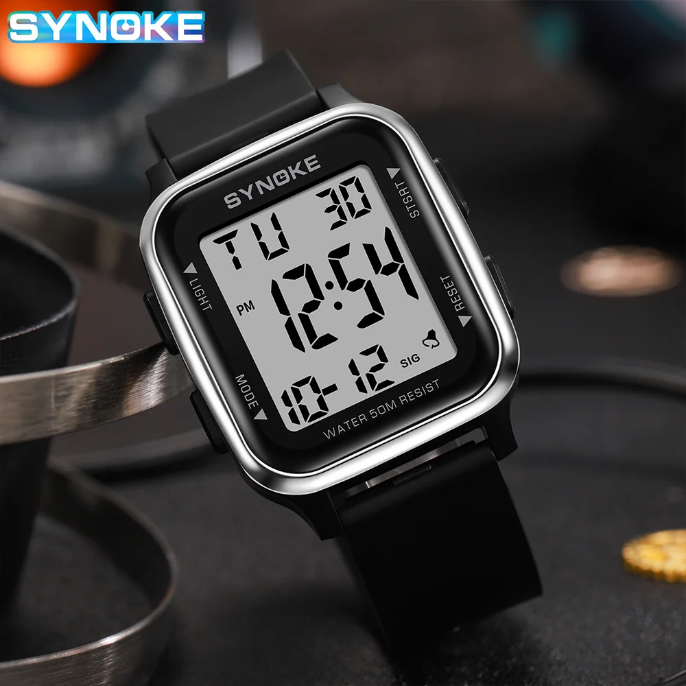 SYNOKE Men Digital Watch Sports Watches Timing Function Alarm Clock Waterproof 50M Digital Watch Military Clock Large Screen