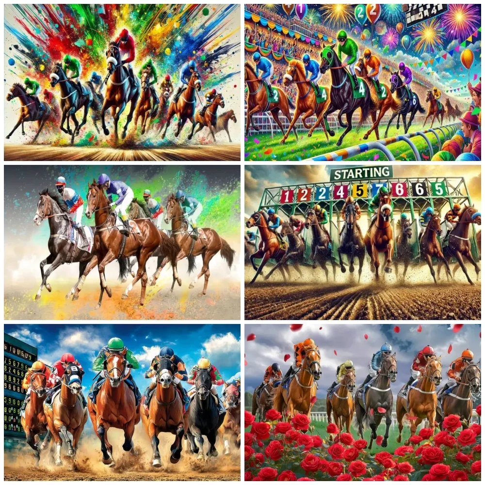 

Horse Racing Rider Sprint Backdrop Abstract Colorful Horses Racetrack Background Birthday Photozone Supplies Photography Props