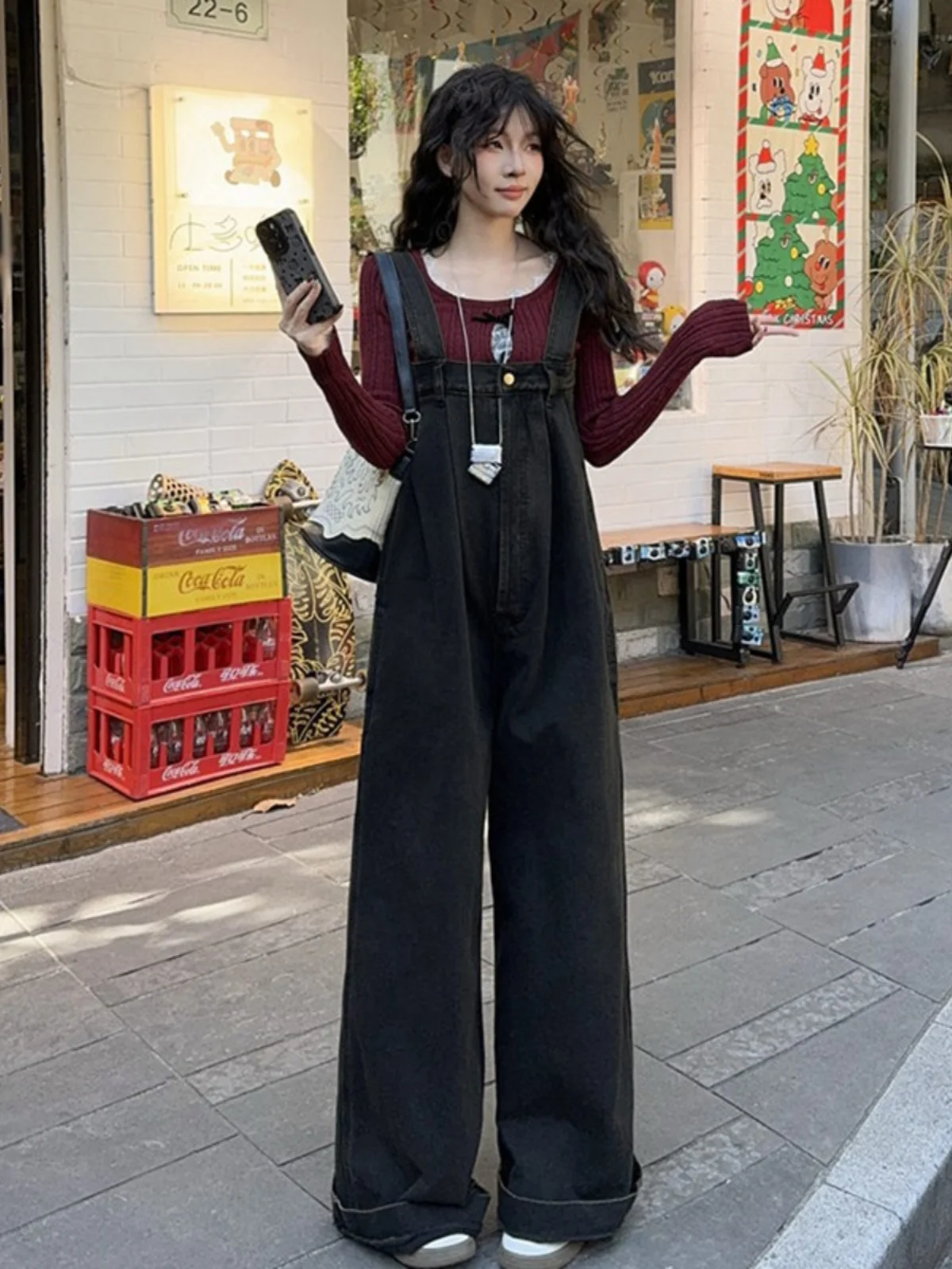 American New Brown Embroidered High Waist Cowboy Pants for Women Early Spring Leisure Loose Korean Straight Jumpsuit Women Wh2