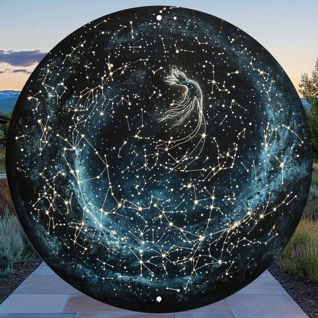 2D Flat - [2D Flat] 2D Plane - 1 2D Plane Printed Metal Sign And 1 Round Canvas Wall Art, Featuring an Astronomical Constellatio