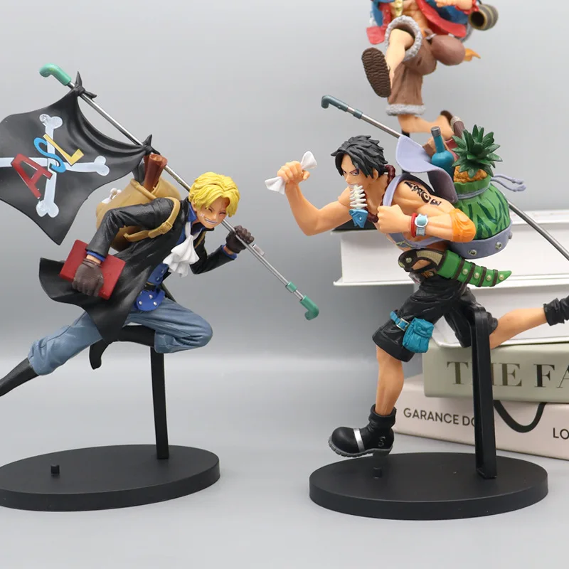 One Piece rufy Ace Sanji Figure Three Brothers Running zaino intagliato Action Model Ornament Anime giapponese giocattolo periferico regalo