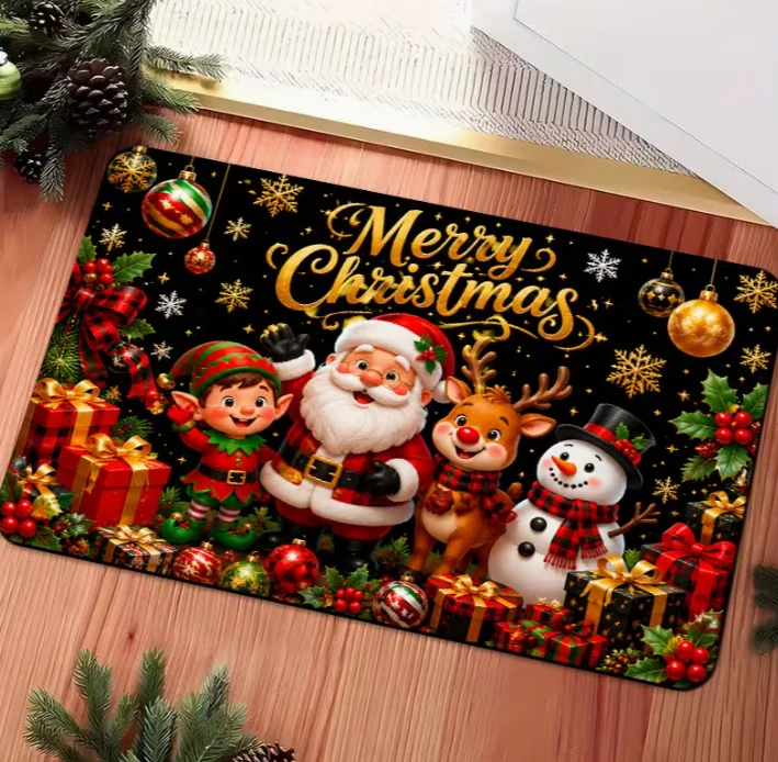 Christmas Welcome Door Mat Santa Claus Reindeer Snowman Welcome Door Mat Xmas Party Decor Christmas Holiday Gift Floor Rug