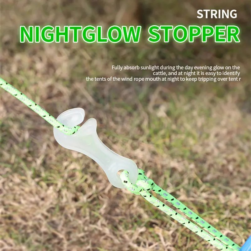 Luminous Rope Buckle Fluorescence TentWrench Shape Buckle Alert Outdoor Camping Mountain Tent Anti-slip Wind Rope Stopper Tools